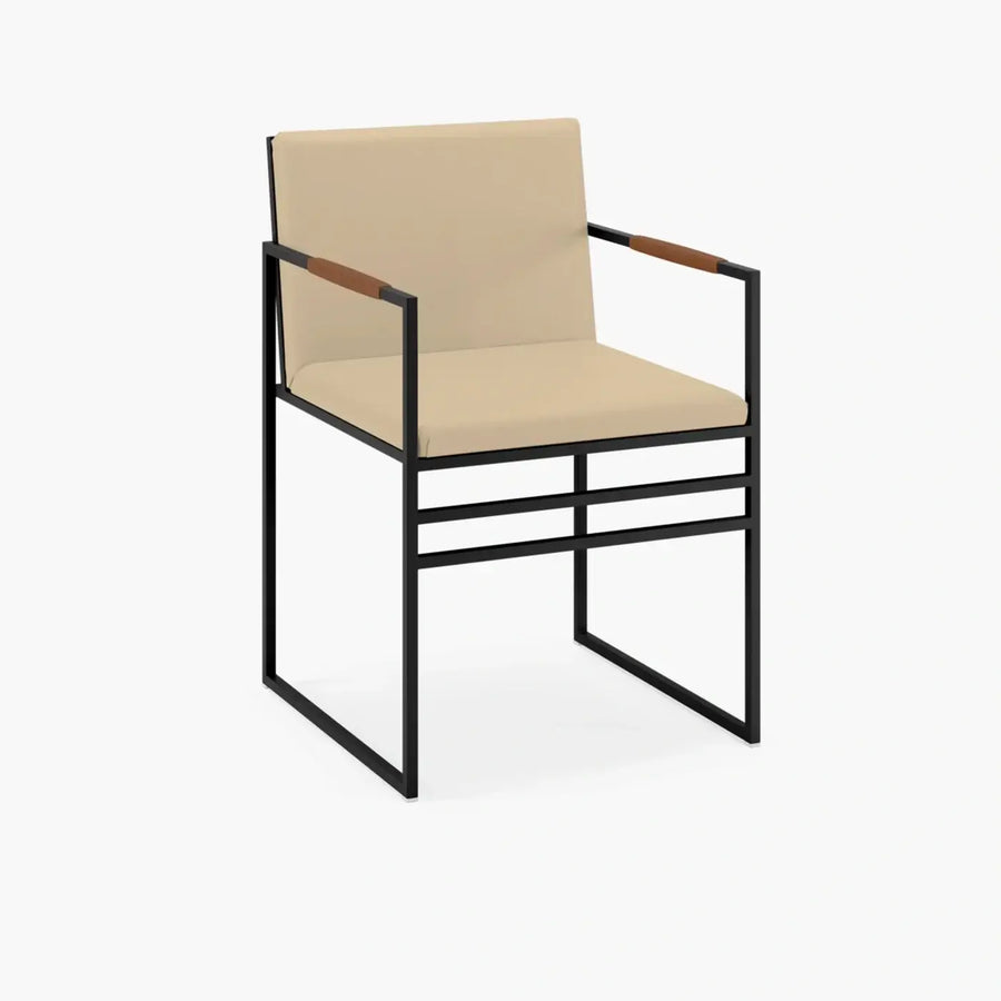 Dining Chair Sella – Latte Leather – Chocolate Armrests