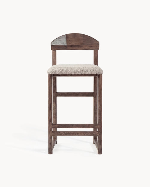 Oak Bar Stool Ted – Dark Oak – Greige Bouclé