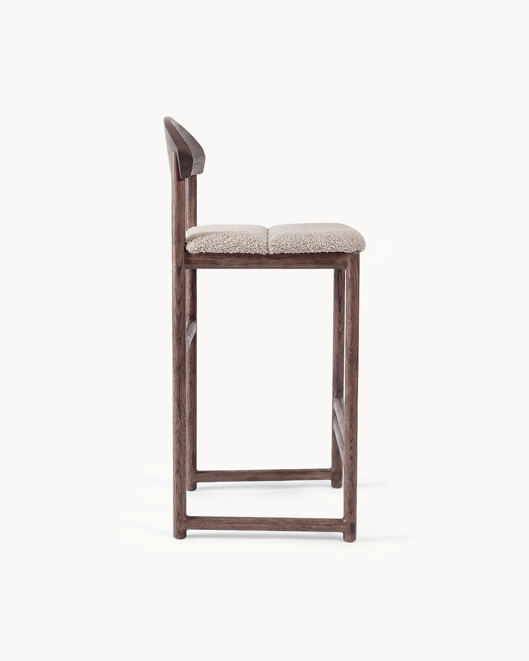 Oak Bar Stool Ted – Dark Oak – Greige Bouclé