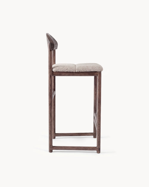Oak Bar Stool Ted – Dark Oak – Greige Bouclé