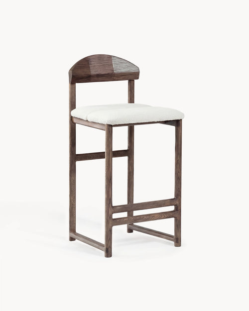 Oak Bar Stool Ted – Dark Oak – Ivory Bouclé