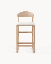 Oak Bar Stool Ted featuring oak frame and ivory bouclé upholstery, ideal for kitchen islands and bars.