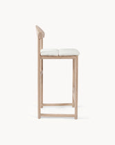 Oak Bar Stool Ted in oak with ivory bouclé upholstery, ideal for kitchen islands and residential bars.
