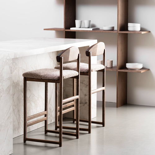 Ted Bar stool - Dark oak - Greige bouclé