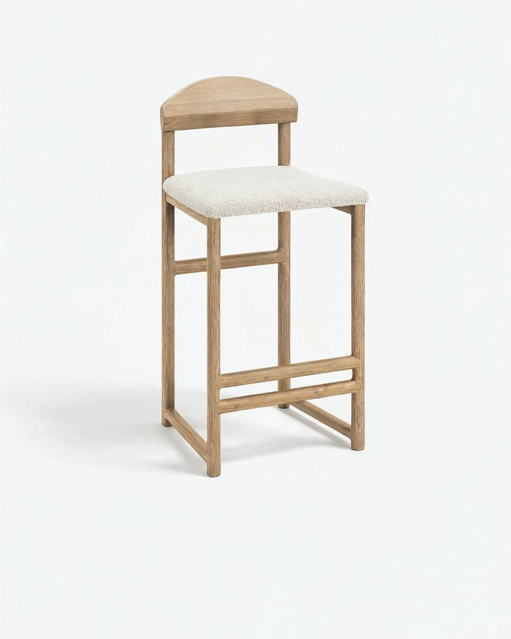 Tabouret de bar Ted - Chêne - Bouclé ivory