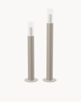 Floor Candle Holder Thomas Set of 2, taupe powder-coated steel frame with clear glass cylinder