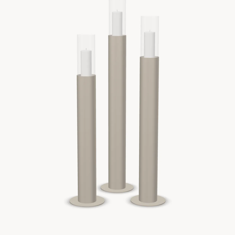 Bougeoir sur pied Thomas – Set de 3 – Taupe
