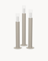 Floor Candle Holder Thomas Set of 3, taupe powder-coated steel frame with clear glass cylinder
