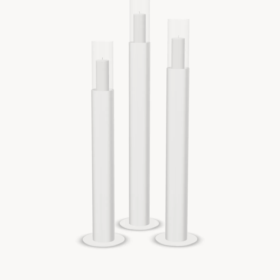 Bougeoir sur pied Thomas – Set de 3 – Blanc