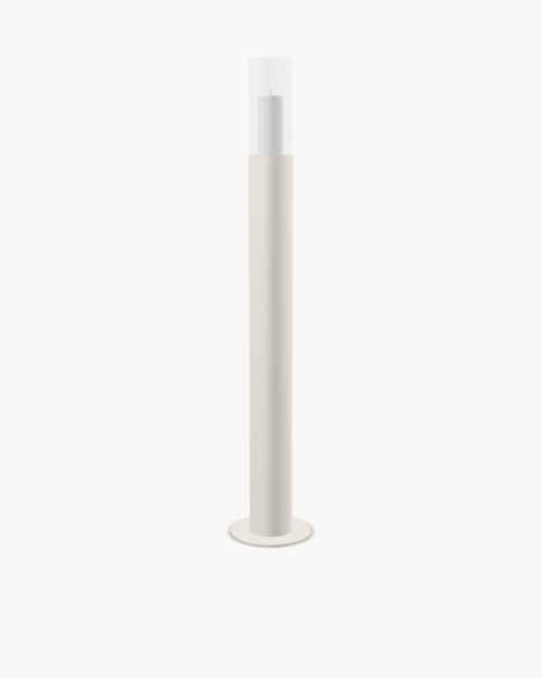 Floor Candle Holder Thomas Large, beige powder-coated steel frame with clear glass cylinder