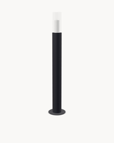 Floor Candle Holder Thomas Large, black powder-coated steel frame with clear glass cylinder