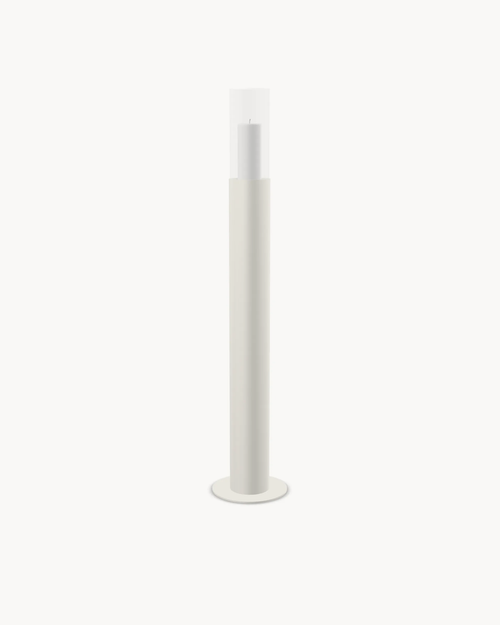 Floor Candle Holder Thomas Medium, beige powder-coated steel frame with clear glass cylinder