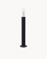 Floor Candle Holder Thomas Medium, black powder-coated steel frame with clear glass cylinder