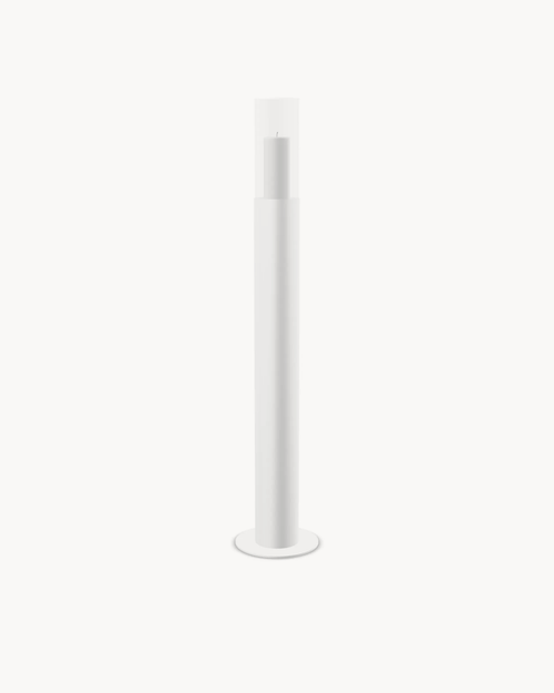 Floor Candle Holder Thomas Medium, white powder-coated steel frame with clear glass cylinder