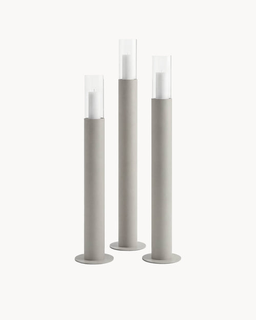Candleholder Thomas set of 3 beige frame floor standing candle holders made of powder coated steel and glass