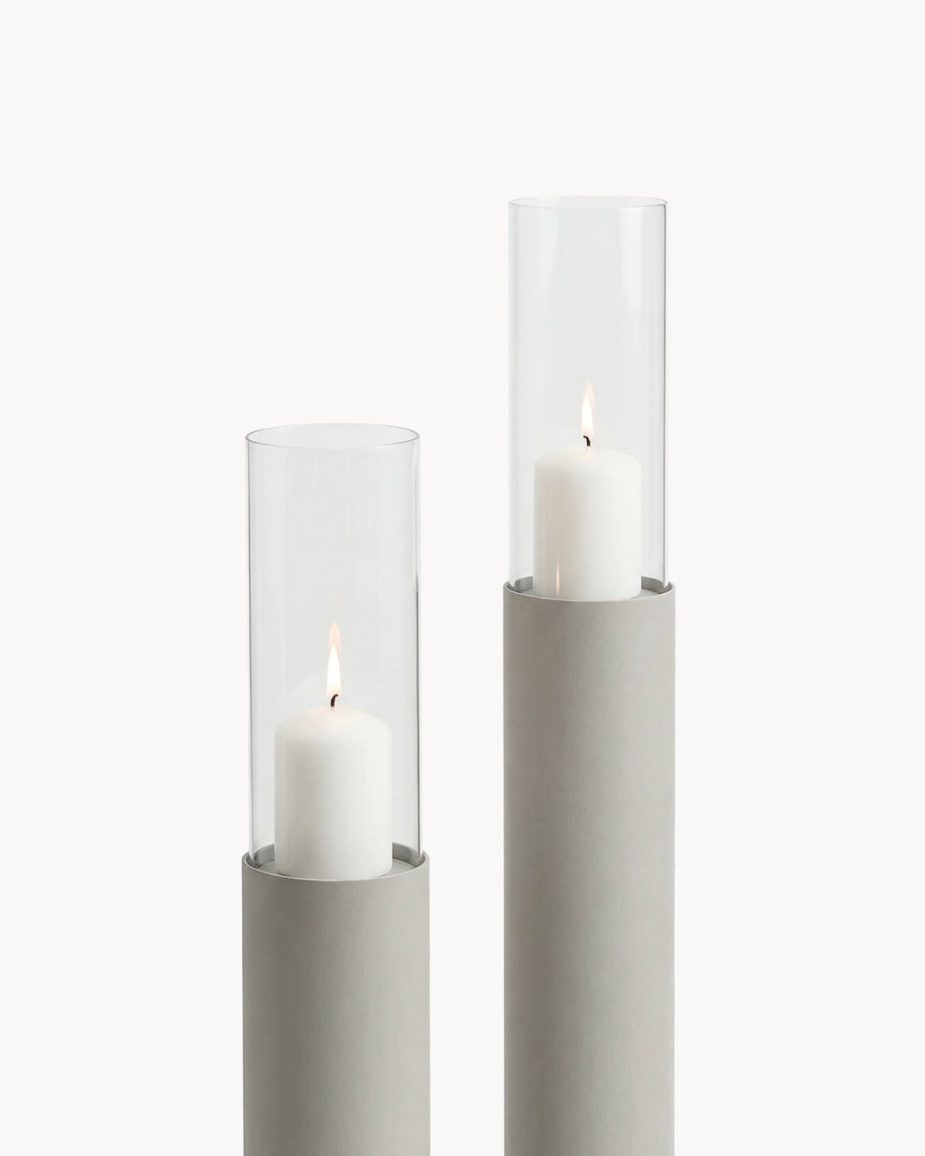 Candleholder Thomas set of 2 with beige frame and clear glass for indoor decor, featuring tall cylindrical holders.