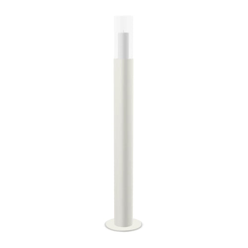 Floor candleholder Thomas Large, beige powder-coated steel with clear glass cylinder, 117 cm.