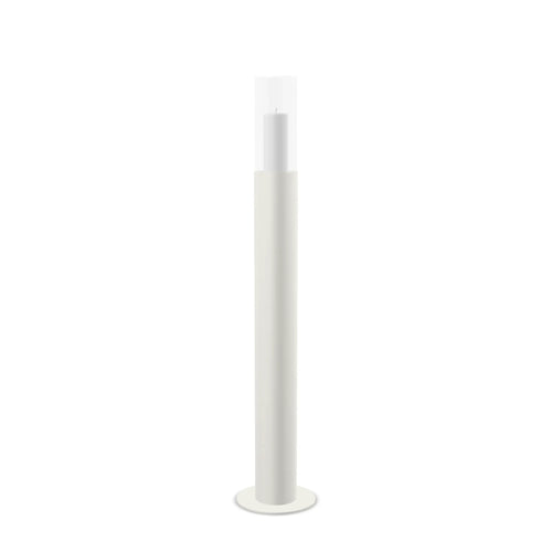 Floor candleholder Thomas Medium, beige powder-coated steel with clear glass cylinder, 107 cm.