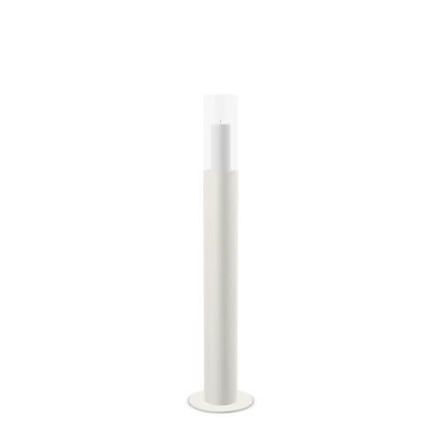 Floor candleholder Thomas Small, beige powder-coated steel with clear glass cylinder, 97 cm.