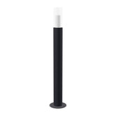 Floor candleholder Thomas Large, black powder-coated steel with clear glass cylinder, 117 cm.