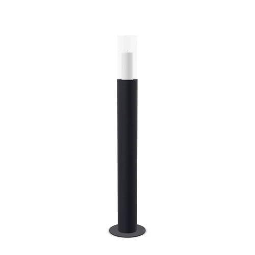Floor candleholder Thomas Medium, black powder-coated steel with clear glass cylinder, 107 cm.