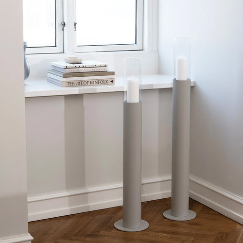 Thomas beige candleholder set displayed in a modern interior, highlighting minimalist Nordic design and elegance.