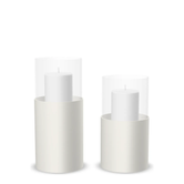Hurricane Candle Holder Tom Set of 2, beige powder-coated steel frame with clear glass cylinder