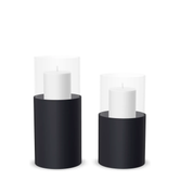 Hurricane Candle Holder Tom Set of 2, black powder-coated steel frame with clear glass cylinder