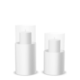 Hurricane Candle Holder Tom Set of 2, white powder-coated steel frame with clear glass cylinder