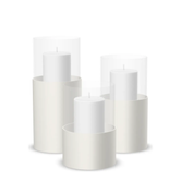 Hurricane Candle Holder Tom Set of 3, beige powder-coated steel frame with clear glass cylinder