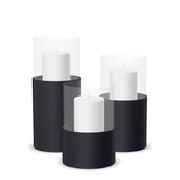 Hurricane Candle Holder Tom Set of 3, black powder-coated steel frame with clear glass cylinder