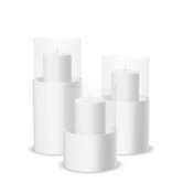 Hurricane Candle Holder Tom Set of 3, white powder-coated steel frame with clear glass cylinder