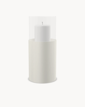 Hurricane Candle Holder Tom Large, beige powder-coated steel frame with clear glass cylinder