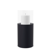 Hurricane Candle Holder Tom Large, black powder-coated steel frame with clear glass cylinder