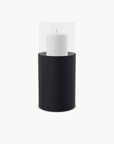 Hurricane Candle Holder Tom Large, black powder-coated steel frame with clear glass cylinder