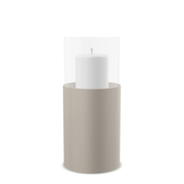 Hurricane Candle Holder Tom Large, taupe powder-coated steel frame with clear glass cylinder