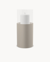 Hurricane Candle Holder Tom Large, taupe powder-coated steel frame with clear glass cylinder