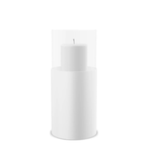 Hurricane Candle Holder Tom Large, white powder-coated steel frame with clear glass cylinder