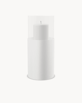 Hurricane Candle Holder Tom Large, white powder-coated steel frame with clear glass cylinder