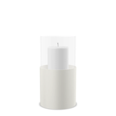 Hurricane Candle Holder Tom Medium, beige powder-coated steel frame with clear glass cylinder