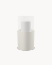 Hurricane Candle Holder Tom Medium, beige powder-coated steel frame with clear glass cylinder