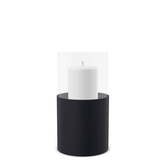 Hurricane Candle Holder Tom Medium, black powder-coated steel frame with clear glass cylinder