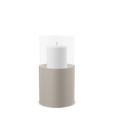 Hurricane Candle Holder Tom Medium, taupe powder-coated steel frame with clear glass cylinder