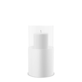 Hurricane Candle Holder Tom Medium, white powder-coated steel frame with clear glass cylinder