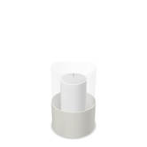 Hurricane Candle Holder Tom Small, beige powder-coated steel frame with clear glass cylinder