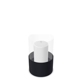 Hurricane Candle Holder Tom Small, black powder-coated steel frame with clear glass cylinder
