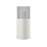Hurricane candle holder Tom Large, beige powder-coated steel with clear glass cylinder, 24 cm.