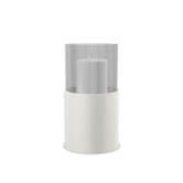 Hurricane candle holder Tom Medium, beige powder-coated steel with clear glass cylinder, 20,5 cm.