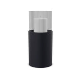 Hurricane candle holder Tom Large, black powder-coated steel with clear glass cylinder, 24 cm.