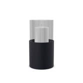 Hurricane candle holder Tom Medium, black powder-coated steel with clear glass cylinder, 20,5 cm.
